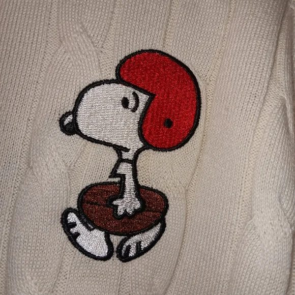 Nwt Peanuts By Aeorpostle Sz M Cream Cable Knit Sweater with Snoopy Embroydered - Picture 3 of 10